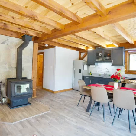 The wood burning heater provides a beautiful warmth and ambience in the cooler months. TheMuskoka cottage also has central heating so you stay warm and toasty