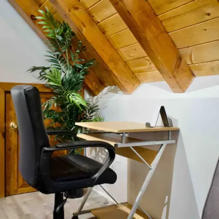 For any remote-work needs, you’ll find a workspace upstairs